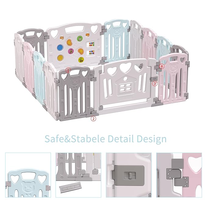 Gupamiga Baby Playpen Kids Activity Centre Safety Play Yard Home Indoor Outdoor New Pen (Macarons Classic Set 14 Panel) Baby Folding Mat