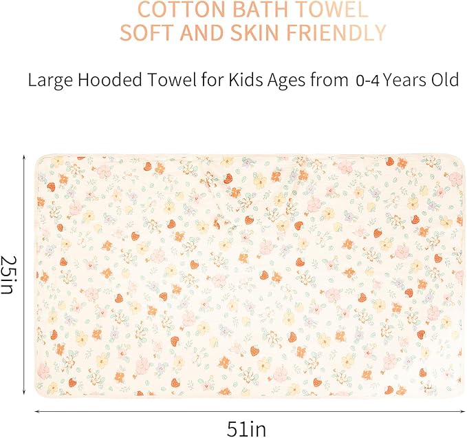 Hooded Towel Muslin Hooded Towel Made from Organic Cotton 6-Layer Cotton Bath Towel, Soft Bath Towels for Toddler Baby,Toddler Towels with Hood for Girl