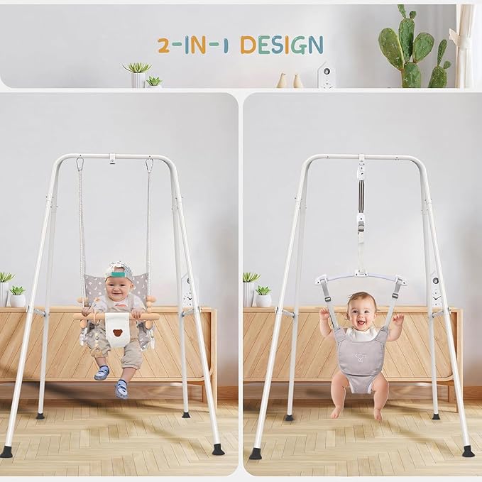 2 in 1 Baby Jumper with Toddler Swing, Baby Jumpers and Bouncers,Indoor Outdoor Toddler Swing Set, Cotton