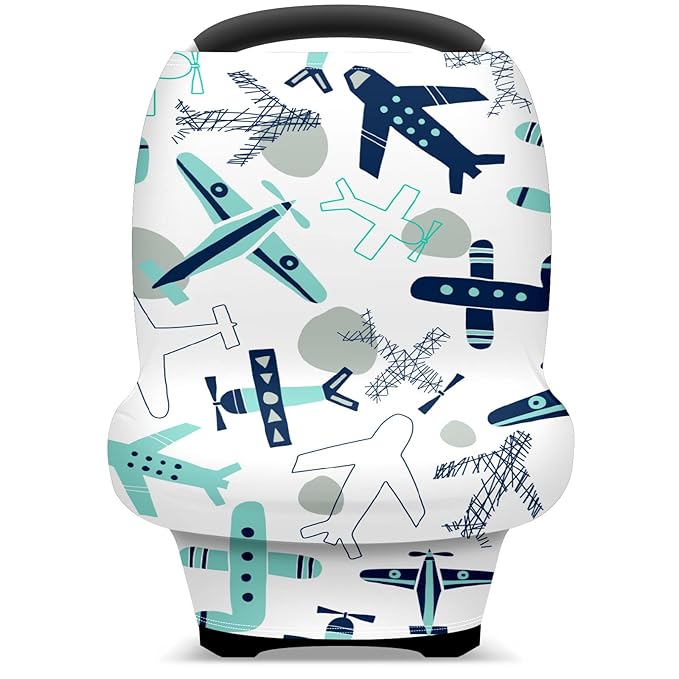 Baby Car Seat Stroller Covers Airplane Collection Nursing Cover Breastfeeding Scarf Soft Breathable Stretchy Infant Car Canopy Coverage Carseat Cover for Boys and Girls Multi Use