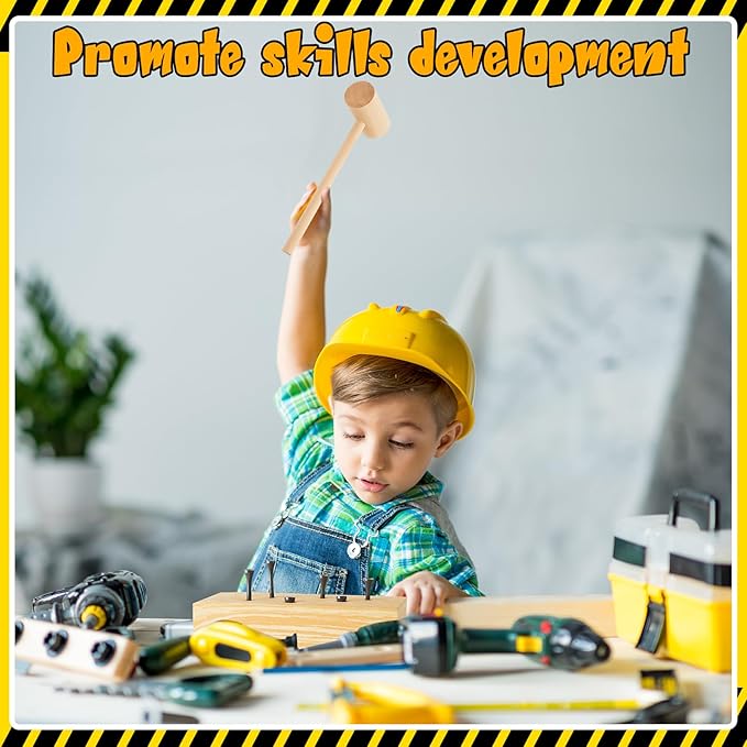 Realspring 8 Set Wooden Hammer Toys Kids Hammer Pounding Toy 8+ Year Old Carpentry Workbench Toys for Construction Birthday Party Supplies Montessori Education Boys and Girls Gift