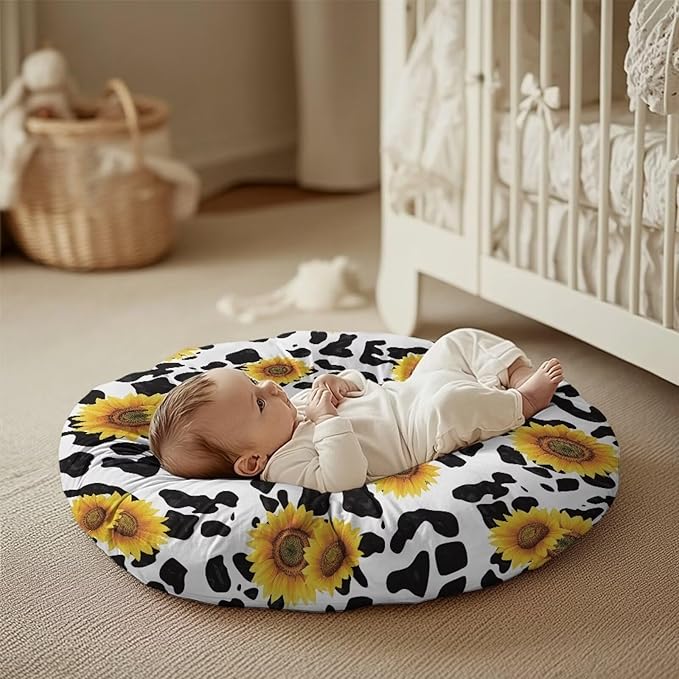 Cow Stripes and Sunflower Baby Lounger Cover Lounger Cover for Boys Girls Comfy Fit Infant Lounger for Baby, Infant Removable Slipcover Stain Resistant and Scratch Resistant