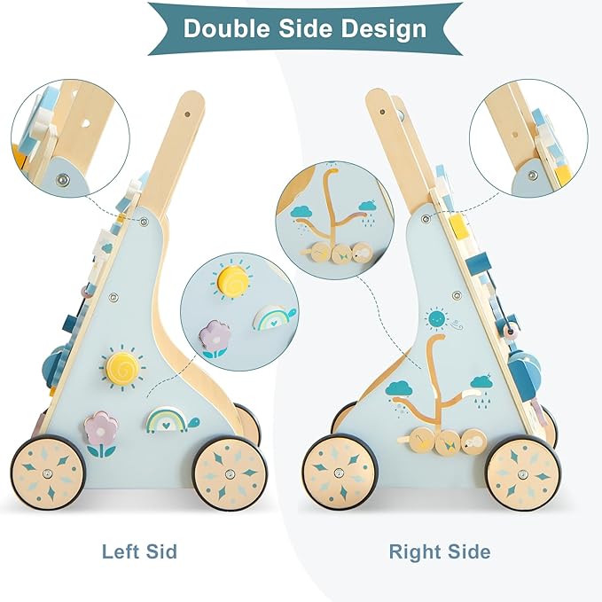 Beright Wooden Baby Walker, Wooden Baby Push Walker, Learning Activity Toys, Baby Push Toy Multiple Activities Center, Gift for Birthday, Christmas and New Year
