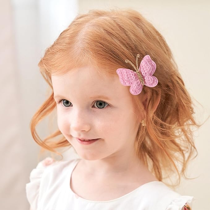 2 Pcs Butterfly Hair Bow Girl, Kid's Cute Hair Clips Barrettes Accessories for Infants Toddlers Baby Kids Fine Hair (Peach Red)