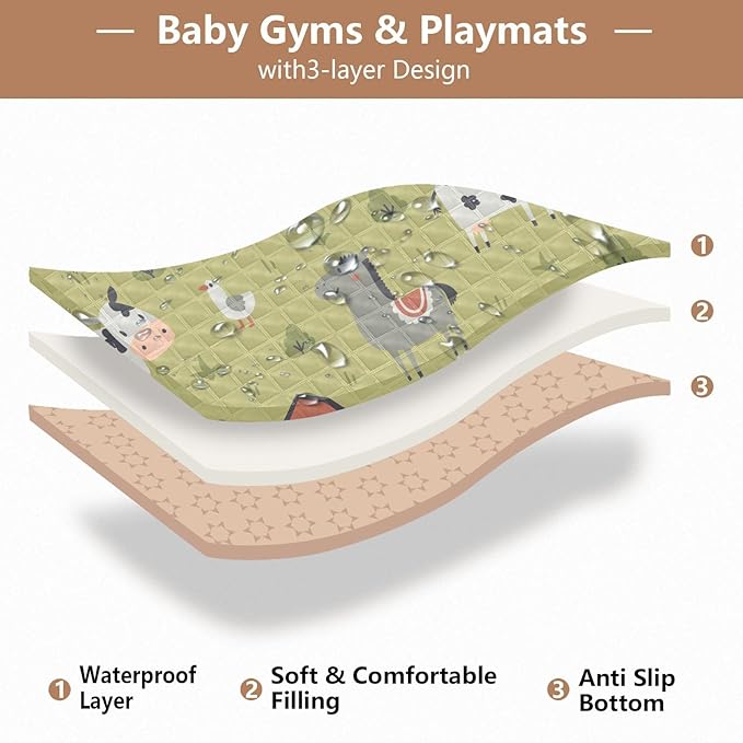Baby Play Mat Cute Farm Tractor and Animals 50 x 50 Playpen Mat Baby Play Mats for Floor Play Gym Crawling Mat Non-Slip Cushioned Baby Playmat for Infants, Babies, Toddlers