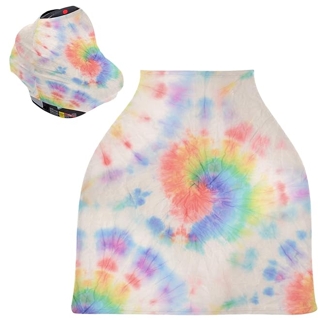 Pastel Tie Dye Circle Pattern Rainbow Swirl Spiral Stripe Stretchy Baby Car Seat Cover Infant Canopy Nursing Covers Breastfeeding Cover Breathable Windproof Winter Scarf for Boys Girls
