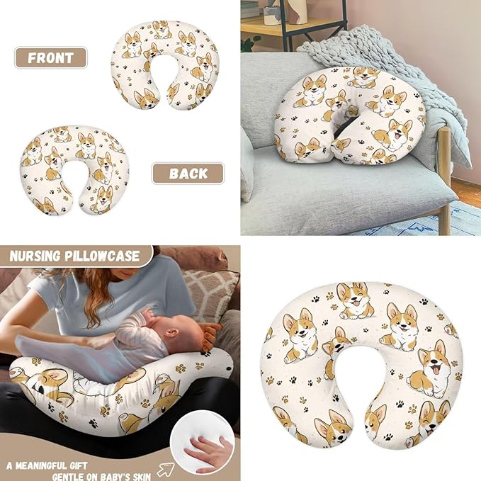 Corgi Basket Covers Nursing Pillow Cover for Baby Paw Prints Multi - use Baby Essentials Breathable Washable Stain Resistant and Scratch Resistant