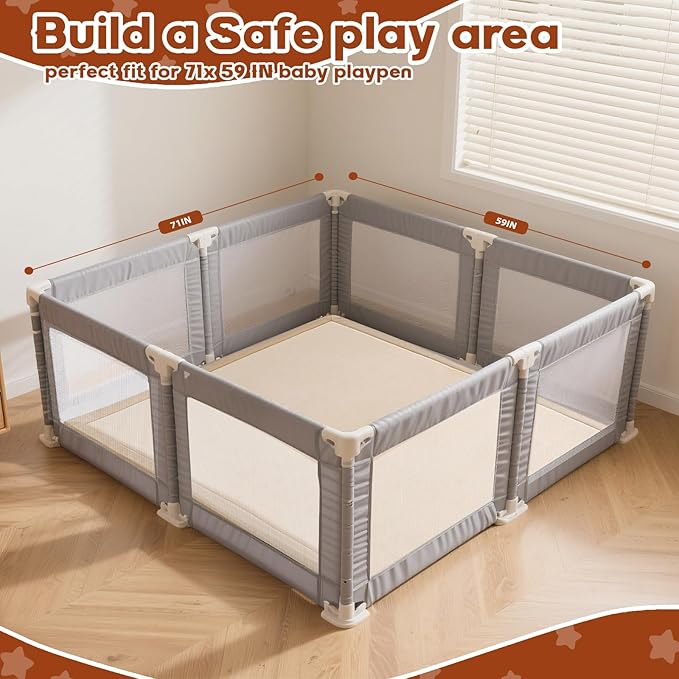 RONGFA Baby Play Mat for Floor,1.3" Thick Elasti-Foam Playpen Mat for Tummy Time, Easy Care with Non-Slip Cushioned for Infant,Kids and Toddler Crawling