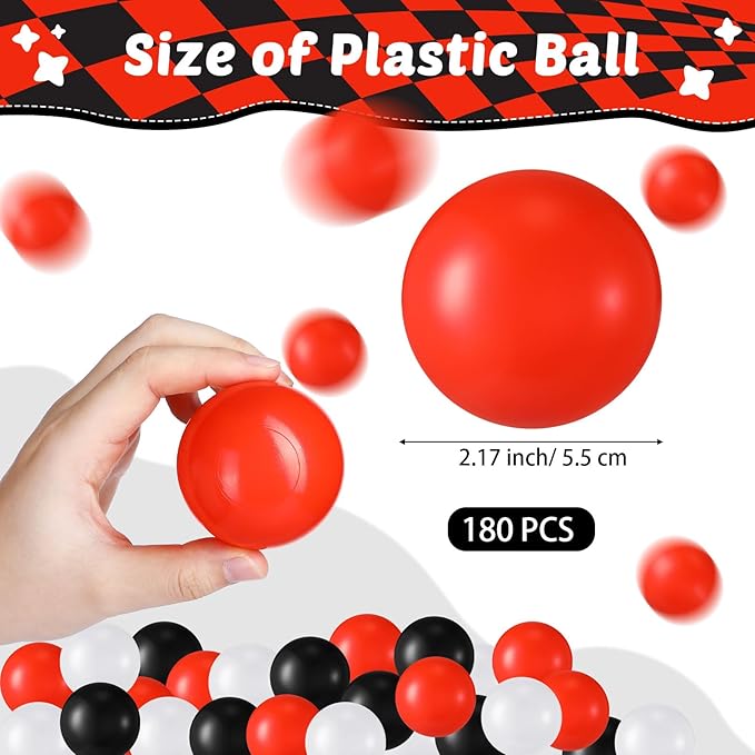 Shappy 180 Pcs Soft Plastic Balls for Toddlers, Crush Proof Ocean Balls Reusable for Photo Booth Props Play Tent Swimming Party Holiday Decoration (White, Black, Red)