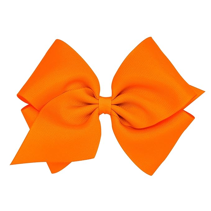 Wee Ones Girls' Classic Grosgrain Hair Bows with Plain Wrap Center, No-Slip Hair Clip, Handmade, Orange, Mini King