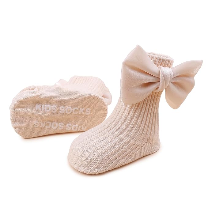 cherrboll Baby Girl Headbands and Socks Set, 3Pcs Soft Floral Hairbands Hair Bows Knit Socks for Newborn Infants Toddlers Photography Props Gifts
