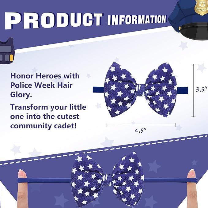 YanJie Baby Bows Nylon Blue Headbands for Infant Girls Police Support Hair Bow for Newborn Toddler National Police Week Hair Accessories Blue Line Flag