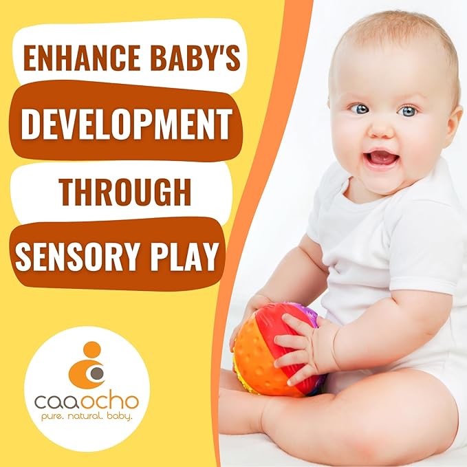 caaocho Pure Natural Rubber Sensory Ball Rainbow 4" - All Natural Sensory Toy, Promotes Sensory Development, Rainbow Colors, Perfect Bouncer, Gentle Squeaking, BPA Free, PVC Free, Food-Grade Paint