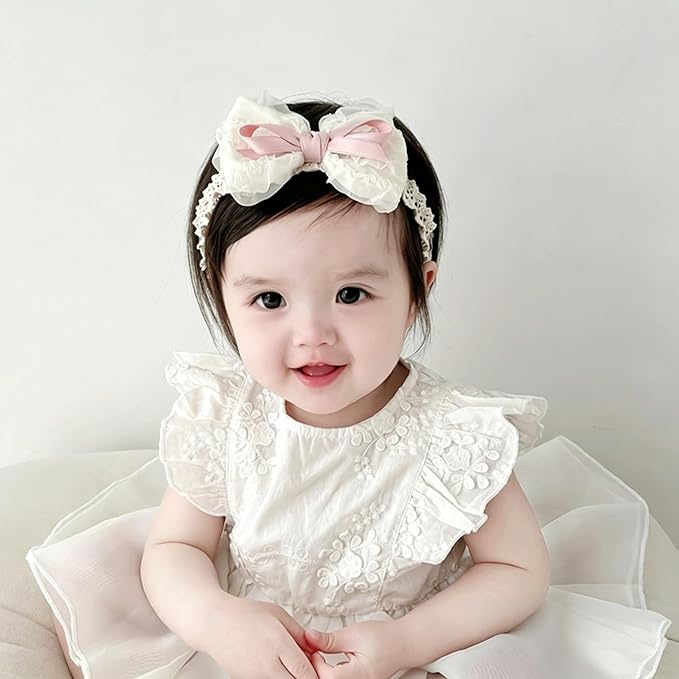 Baby Girls Hairbands Bow Lace Headband Handmade Soft Stretchy Pink Bowknot Hairbands Newborn Hairband with Bows Elastic Hair Bands for Kids Infant(Fans with Bows