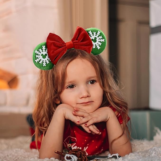 JIAHANG Velvet Mouse Ears Elastic Headband with Red Bow, Baby Girls Hair Bow Adjustable Hairband, Fashion Headwear for Newborn Infant Toddlers