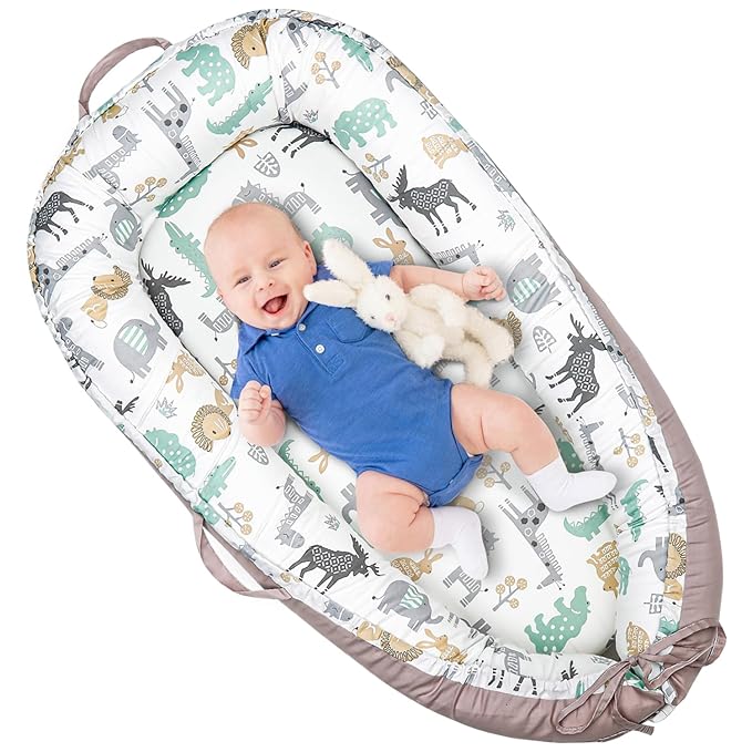 Baby Lounger Cover for Newborns, 100% Cotton Soft Portable Baby Nest Lounger Cover, Breathable Infant Lounger Replacement Cover, Lounger Pillow Cover Fit for Snuggle Me, Cover Only(Animal Pattern)