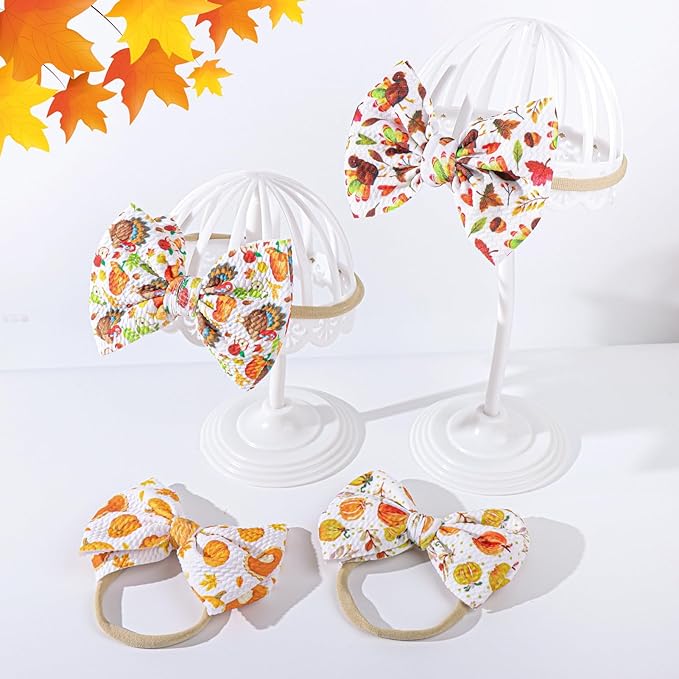 YanJie Hairband, Nylon Thanksgiving Baby Girls Headbands with 4.5in Bow, Handmade Stretch Pumpkin Hairbands Hair Bows Fall Gift for Girls Infants Toddlers Child