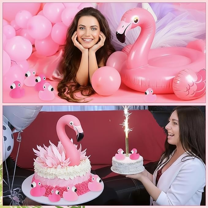 Jerify 100 Pcs Flamingo Rubber Duck Bulk Rose Pink Light Pink Flamingo Bath Toys Floating Ducks Summer Beach Rubber Ducks for Baby Shower Duck Party Favors Decor Prize with Storage Bag