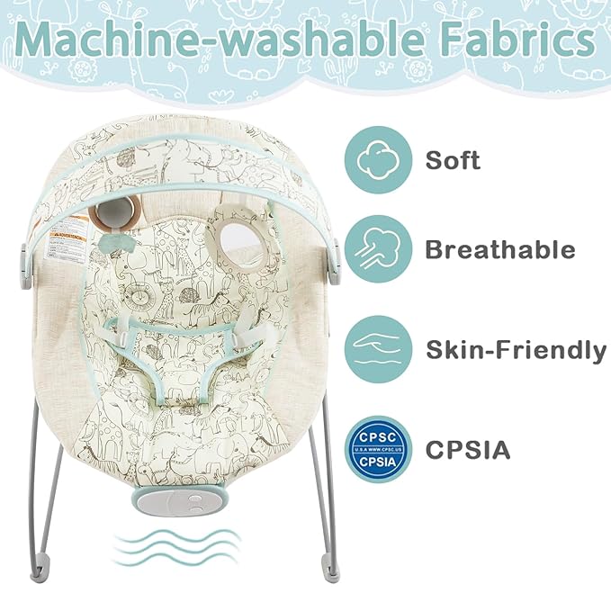 Baby Bouncer, Infants Bouncy Seat with Music and Vibrations,Portable Baby Rocker with Hanging Grasping Planet & Mirror for Newborns Indoor Outdoor Use 0-6 Months Up to 20 lbs