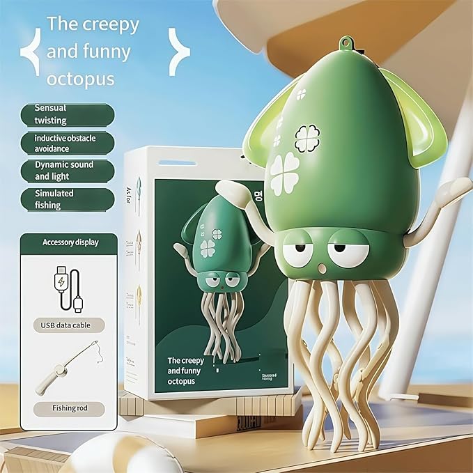 Electric Dancing Octopus Toy, Crawling Dancing Automatic Obstacle Avoidance Octopus Sensor Toy, Creative Magic Crazy 8-Leg Action Obstacle with LED Lights & Music, Self-Navigating (Green)