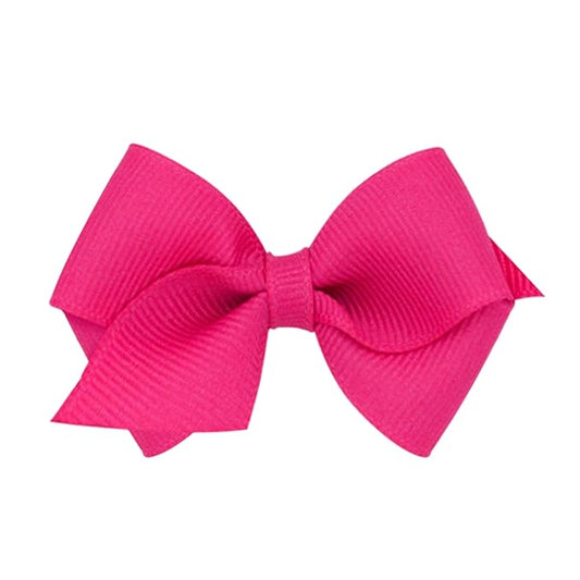 Wee Ones Girls' Classic Grosgrain Hair Bows with Plain Wrap Center, No-Slip Hair Clip, Handmade, Shocking Pink, Wee