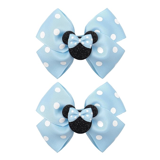 4 Inch Cute Mouse Ears Sequins Bows Hair Clips For Baby Girls, Toddler, Kids and Young Women Birthday Party Wedding Christmas Occasions Set of 2 (A- Sky Blue)