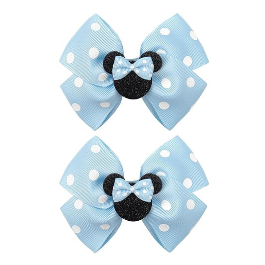 4 Inch Cute Mouse Ears Sequins Bows Hair Clips For Baby Girls, Toddler, Kids and Young Women Birthday Party Wedding Christmas Occasions Set of 2 (A- Sky Blue)