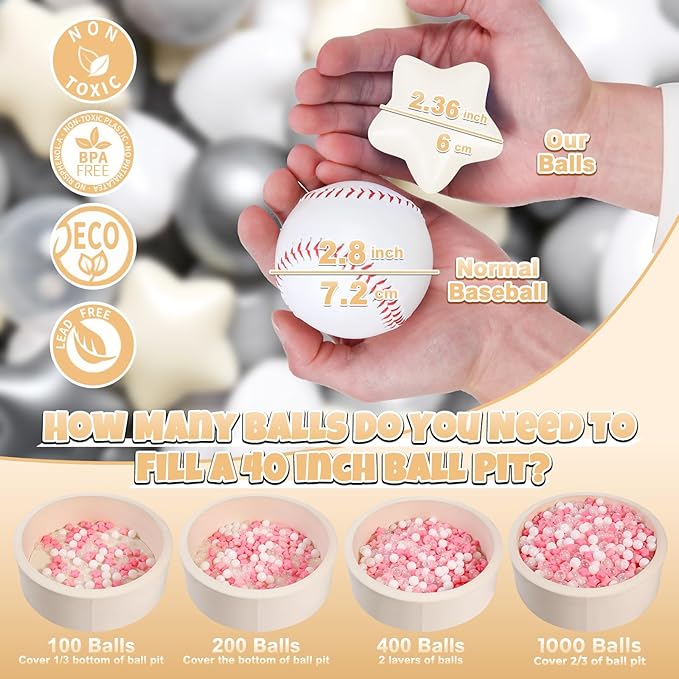 GOGOSO Ball Pit Balls,Plastics Balls for Ball Pit, Stars Hearts Shape for PastelBall for Toddlers Kids