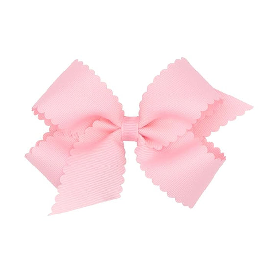 Wee Ones Girls' Classic Grosgrain Hair Bow with Scalloped Edges, No-Slip Hair Clip, Handmade, Light Pink, Medium