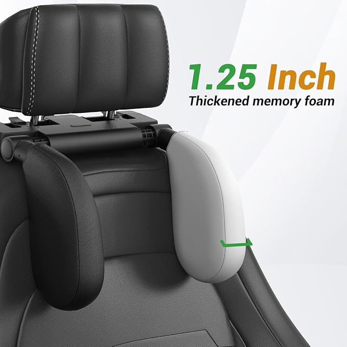 Car Headrest Pillow, [Supersleep] Road Pal Headrest with PU/Sponge Pad, 360° Adjustable Car Seat Head Neck Support, U Shaped Car Sleeping Pillow for Kids & Adults (Black-US Patent Design)