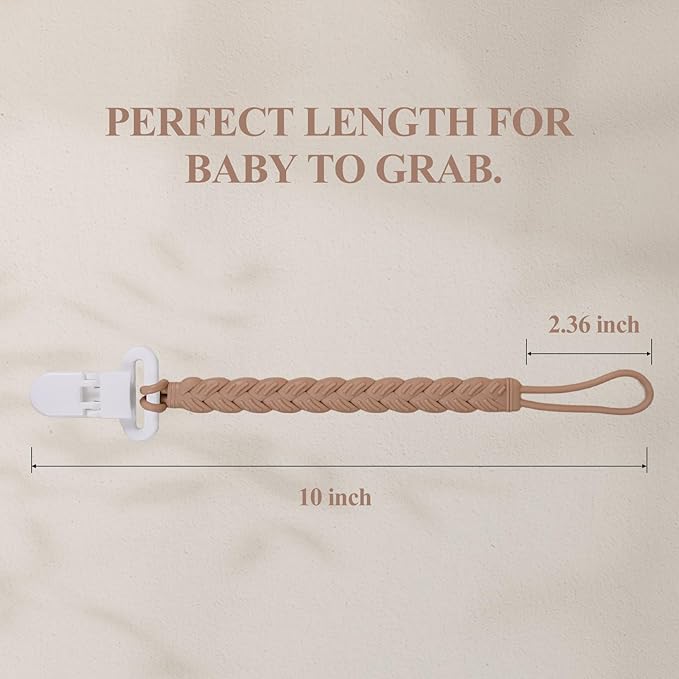 4 Pcs Brown Baby Silicone Teething Pacifier Clip,One-piece Design,Woven Shape,BPA Free.