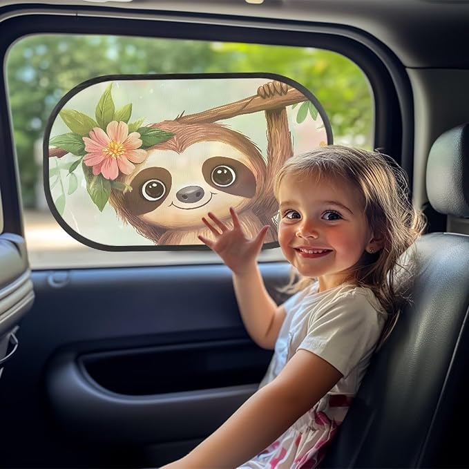 Bulopur Cute Sloth Window Shades 2 Pack Back Window Sun Shades for Car Sun Protection and Sun Shade Blocker Cute Design Glare Shield Protection Fit for Most Cars, Vehicles, SUVs