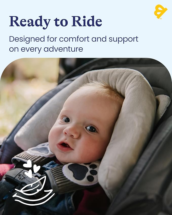GoldBug Deluxe 2-in-1 Duo Head Support + Matching Strap Covers for Baby and Infant Car Seats - Raccoon
