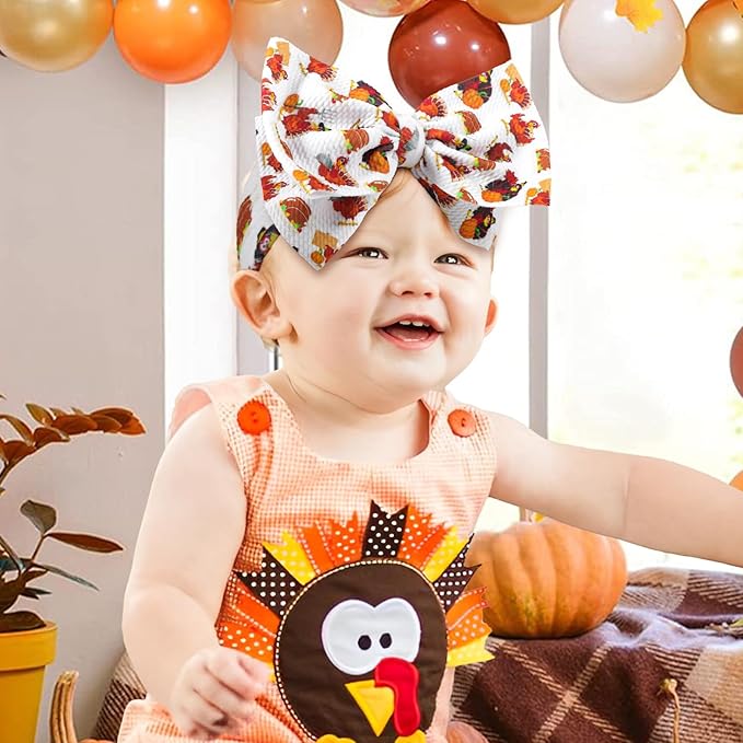 Thanksgiving Fall Baby Girl Bows Turkey Printed Headbands for Baby Girls Handmade Pumpkin Knotted Bows Baby Head Wraps Autumn Holiday Gifts