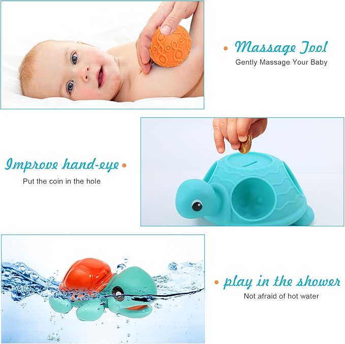 12 Pcs Montessori Toys for Babies 3 Months, Crawling Toys for Babies 6-12 Months, Sensory Turtle Toy with Sensory Balls Set