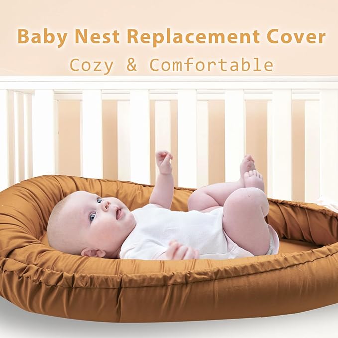 Hooyax Baby Lounger Cover Only, 100% Cotton Newborn Nest Cover, Soft Portable Baby Nest Replacement Cover for Boys Girls, Breathable Infant Lounger Covers, Baby Essential (Brown)