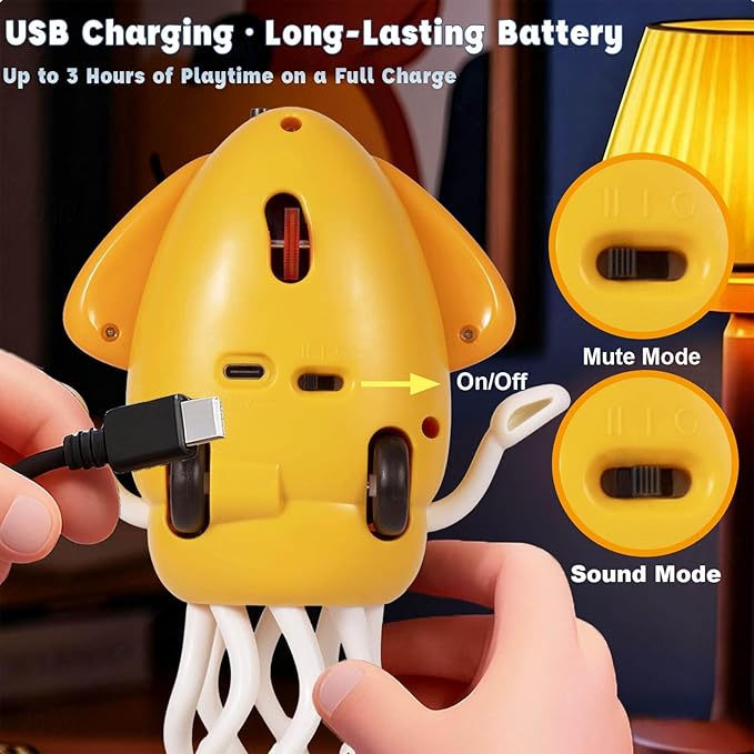 Dancing Octopus Baby Toy - Electric Crawling Octopus Tummy Time Toy - USB Rechargeable Dancing Musical Squid Toys with Lights, Birthday Gifts for 3 4 5 6 Year Old Boys Girls, Funny Desk Decor (Yellow)