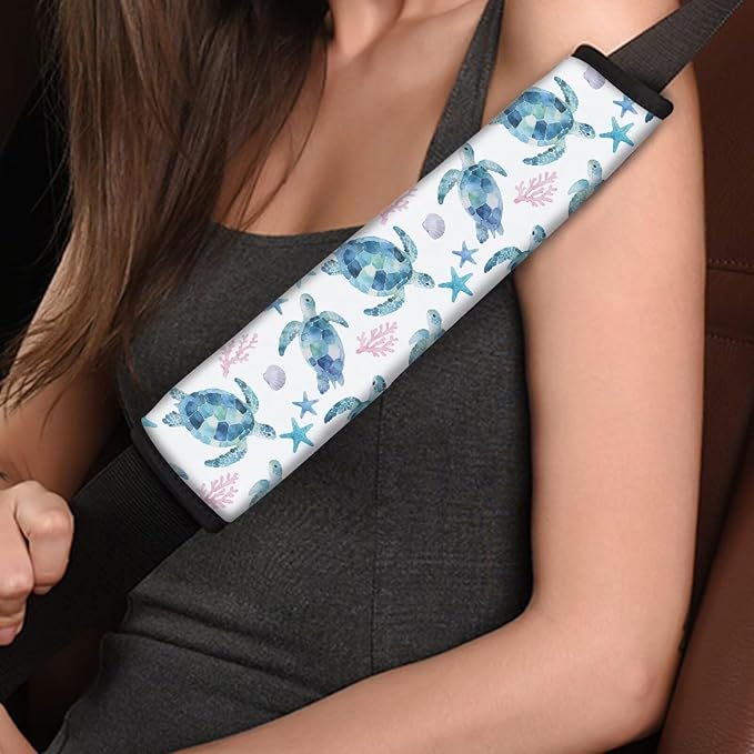 AFPANQZ Turtle Starfish Print Seat Belt Pads Covers Universal Fit for Truck Vans Sedans SUVs Safety Seatbelt Pad Cushion Comfortable Driving Car Seats Accessories