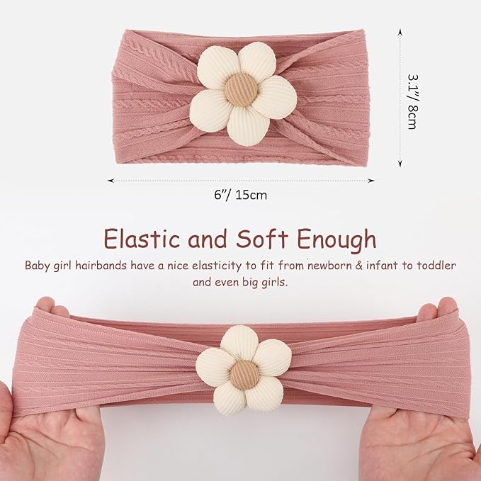 AQOKKA Baby Flower Headbands Nylon Baby Girl Headbands Soft Handmade Hairbands Toddler Hair Accessories for Girls Baby Newborn Infant Kids
