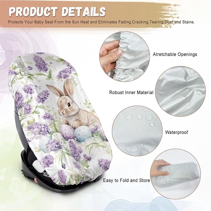 XYZCANDO Rabbits Print Cooling Car Seat Cover for Baby Cartoon Car Seat Covers for Babies Boy Foldable Baby Car Seat Shade Cover Breathable Car Seat Sun Cover Gift for Newborn