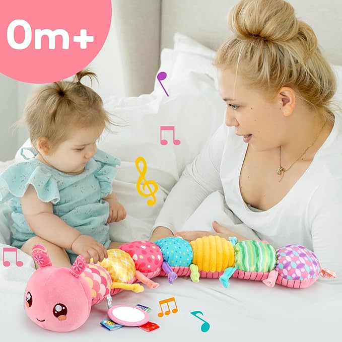Baby Girls Toys 0-6 Month Music Animal Stuffed Caterpillar Toy for Infant 0-3 3-6 Months Mirror Crinkle Rattle Tummy Time Sensory Toys for 3 4 5 6-12 Month Old Newborn Baby Shower Easter Gifts