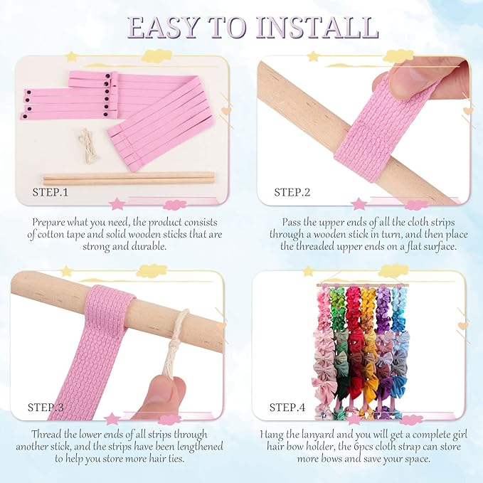 OAOLEER Hair Bow Holder Organizer for Girls Hair Bows,Hair Accessories Headband Organizer Bow Storage Hanger for Baby Girls Wall Hanging Decor for Toddler Girls (Pink)