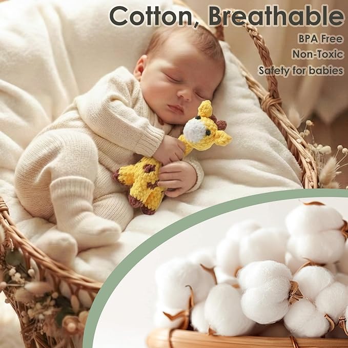 Crochet Sensory Rattle for Baby Early Development - Amigurumi Grip Toy - Soft Cotton Texture Shaker for Fine Motor Skills & Tactile Play - Newborn Essentials (Bunny & Giraffe)
