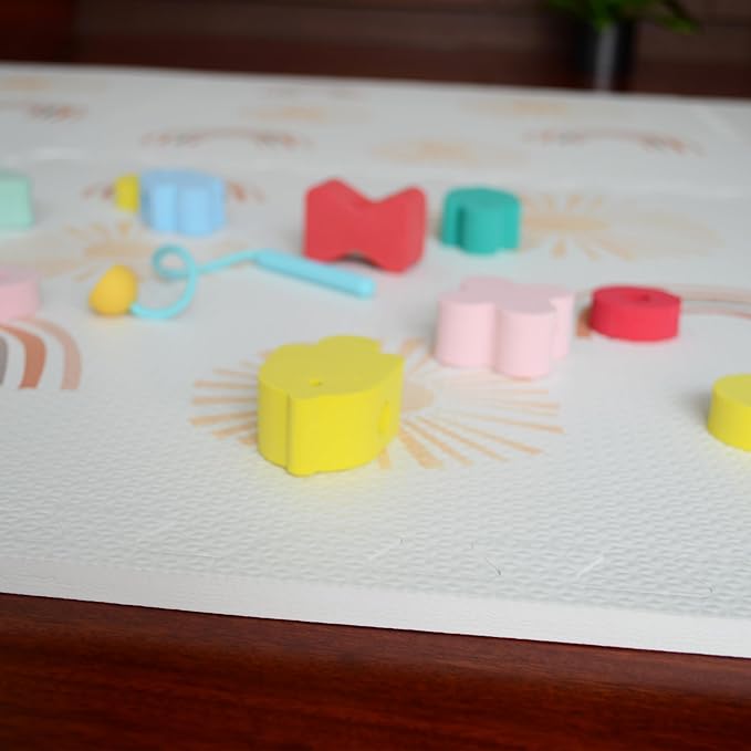 Play Mat for Baby, Toddler and Infants, Six Interlocking Tiles Made with Soft Non-Toxic EVA Foam, 4x6 feet (Sunshine & Rainbows (Cloud White))