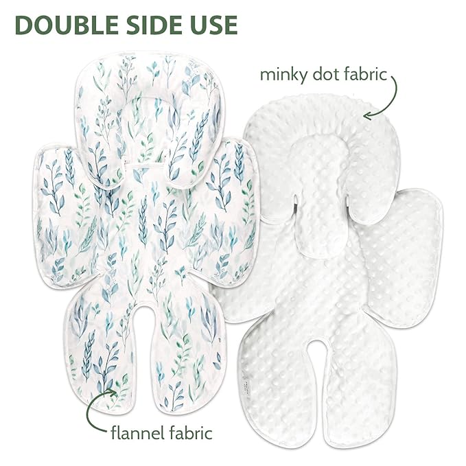 DILIMI Infant Car Seat Insert, 2-in-1 Carseat Head Support for Newborn, Soft Baby Head Support for Car Seat, Stroller, Bouncers, Green Leaf