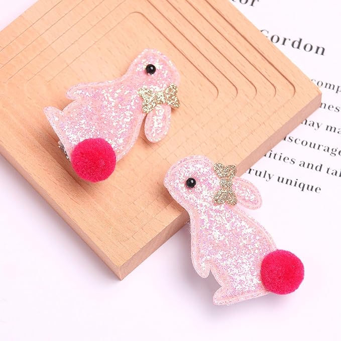 Bunny Hair Clips for Girls, 2pcs Glitter Pink Easter Hair Accessories, Baby Hair Alligator Barrettes Cute Rabbit Hairpins Toddlers Kids for Party Princess Cosplay Decoration