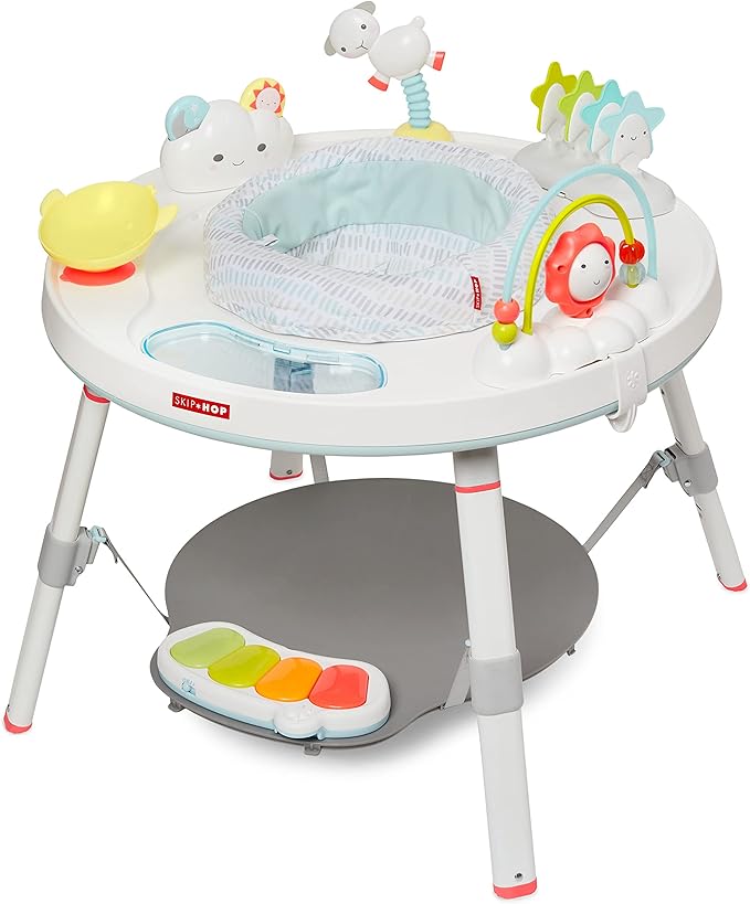 Skip Hop Gift Set of 3 in 1 Baby Activity Center, 4mo+, Silver Lining Cloud + Skip Hop 3-Stage Developmental Learning Crawl Toy, Explore & More Follow-Me Bee