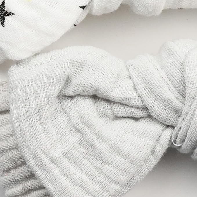 Muslin Cotton Hair Bow Headband, Top Knotted Solid Floral Headwrap for Baby Girls, Newborns, Infants and Toddlers(CJwhiteset)