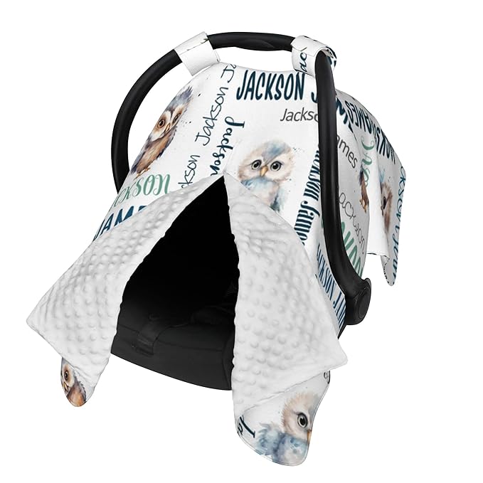 Personalized Baby Car Seat Cover Winter Custom Minky Carseat Cover Boy Girls with Name Owl Carseat Canopy Customized Car Seat Canopy Infant Carrier Covers Nursing Cover Toddler Blanket