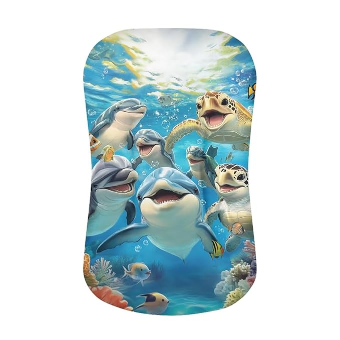 Dolphin Baby Lounger Cover for Boys, Sea Turtle Newborn Lounger Covers, Ocean Animals Removable Nest Slipcover, 31.5'' x 21.3''